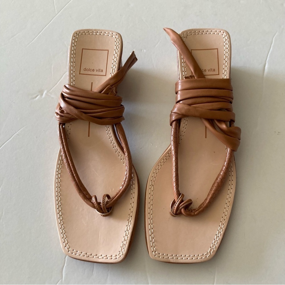 Dolce Vita Anthropologie Jorry Cedar Leather Tie Up Strappy Sandals Sz 8/39